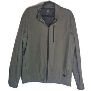 Oakley Mens XL Green Lightweight Zip Front Bomber Jacket Black Trim Lined Coat